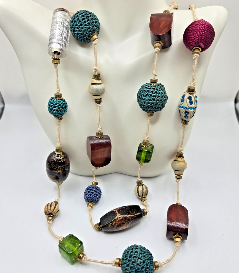 Vintage Boho Beaded and Knotted Necklace 56 inches
